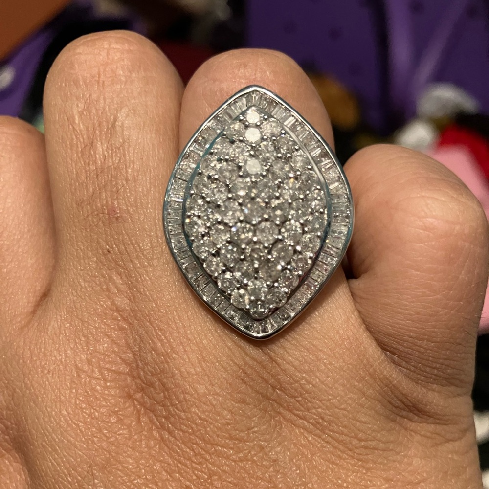 Huge 10k white gold diamond ring